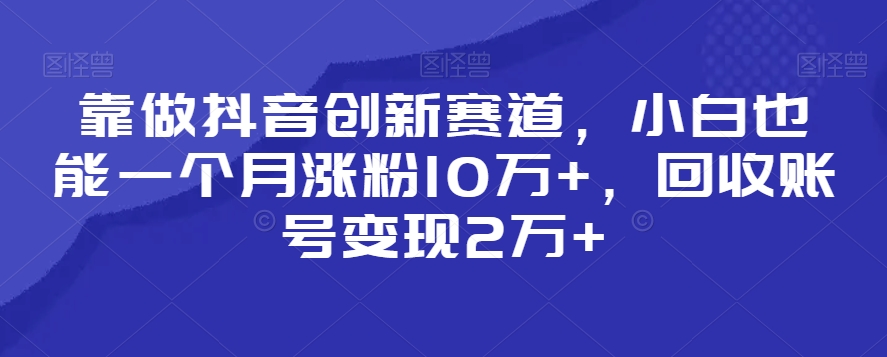 靠做抖音创新赛道,小白也能一个月涨粉10万+,回收账号变现2万+【揭秘】-知一资源网