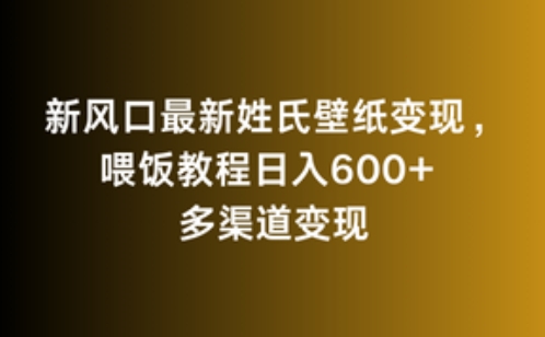 新风口最新姓氏壁纸变现,喂饭教程日入600+【揭秘】-知一资源网