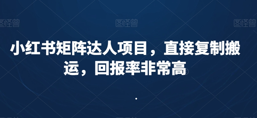 小红书矩阵达人项目,直接复制搬运,回报率非常高-知一资源网