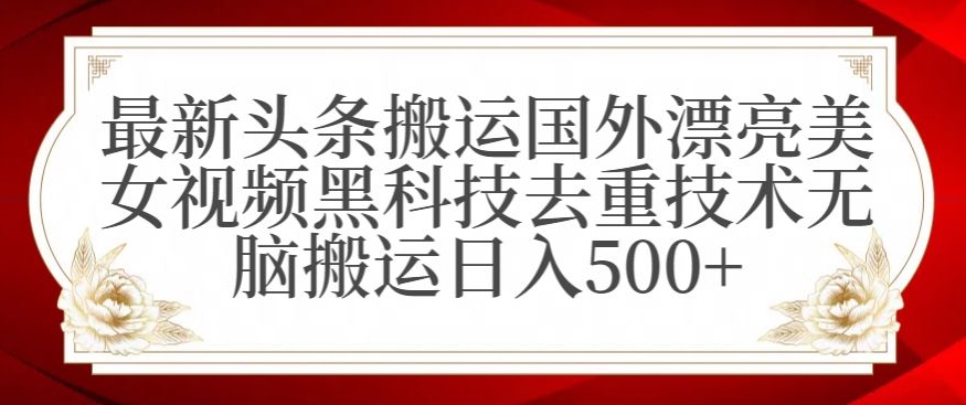 最新头条搬运国外漂亮美女视频黑科技去重技术无脑搬运日入500+【揭秘】-知一资源网