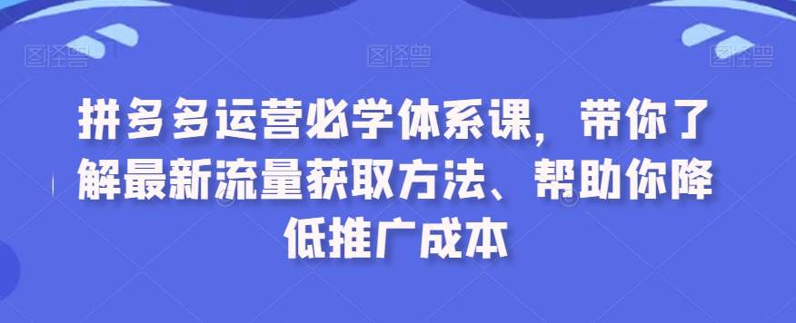 拼多多运营必学体系课,带你了解最新流量获取方法、帮助你降低推广成本-知一资源网