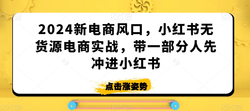 2024新电商风口,小红书无货源电商实战,带一部分人先冲进小红书-知一资源网