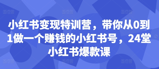 小红书变现特训营，带你从0到1做一个赚钱的小红书号，24堂小红书爆款课-知一资源网