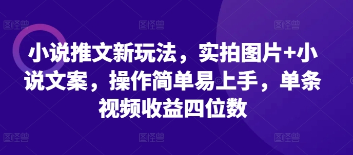 小说推文新玩法，实拍图片+小说文案，操作简单易上手，单条视频收益四位数-知一资源网