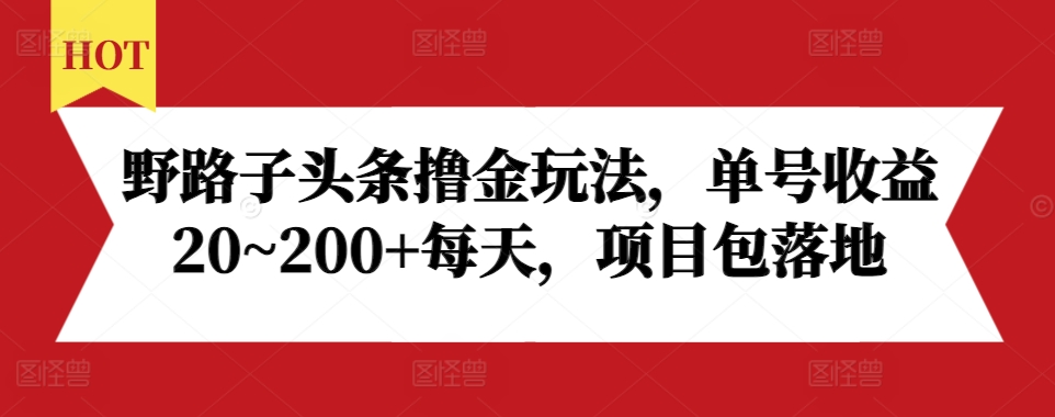 野路子头条撸金玩法，单号收益20~200+每天，项目包落地-知一资源网