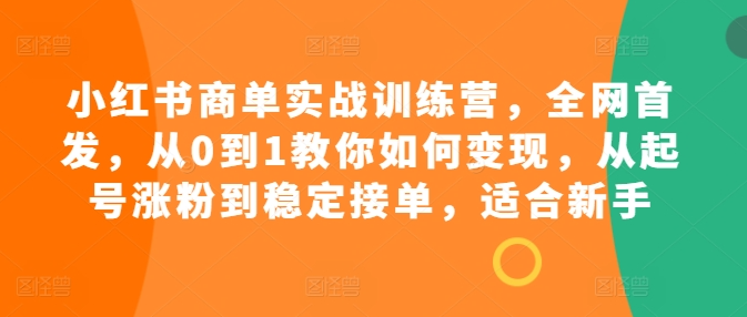 小红书商单实战训练营，全网首发，从0到1教你如何变现，从起号涨粉到稳定接单，适合新手-知一资源网