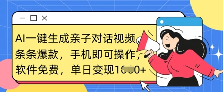 AI一键生成亲子对话视频，条条爆款，一部手机即可操作，单日变现数张-知一资源网
