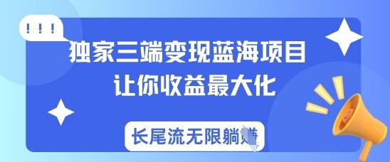 独家三端变现蓝海项目，让你收益最大化，长尾流无限躺挣-知一资源网