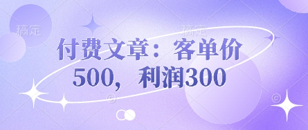 付费文章：客单价500，利润300-知一资源网