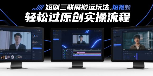 短剧三联屏搬运玩法，短剧搬运轻松过原创实操流程-知一资源网