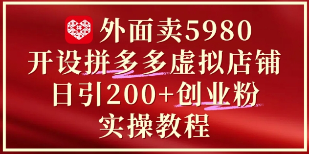 外面卖5980开设拼多多虚拟店铺：单日引流200+创业付费粉实战教程-知一资源网