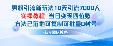 男粉引流新玩法10天引流7000人当日变现四位数可复制可批量0封号-知一资源网