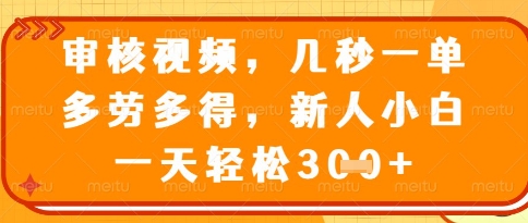 视频审核员，几秒一单，不限时间，不限地点，多做多得，新人小白一天轻松几张+【揭秘】-知一资源网