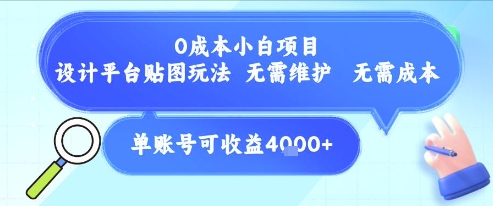0成本小白项目，设计平台贴图玩法，无需维护，无需成本，单账号单月可产生收益4k+-知一资源网