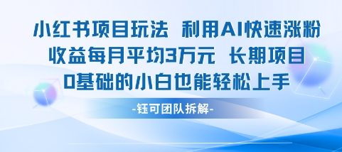 适合小白操作的小红书新项目，利用AI快速涨粉，收益每月平均1W+-知一资源网