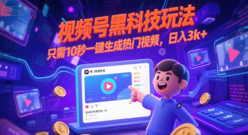 视频号黑科技玩法，只需10秒一键生成热门视频，日入3k+【揭秘】-知一资源网