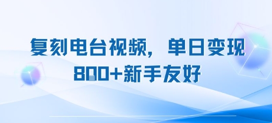 复刻电台视频，单日变现8张+新手友好，长期可做-知一资源网