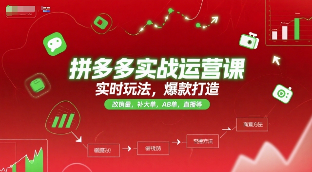 拼多多实战运营课，实时玩法，爆款打造，改销量，补大单，AB单，直播等（更新2025月）-知一资源网