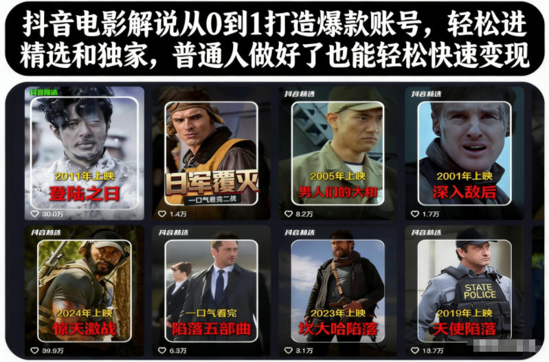 抖音电影解说从0到1打造爆款账号，轻松进精选和独家，普通人做好了也能轻松快速变现-知一资源网