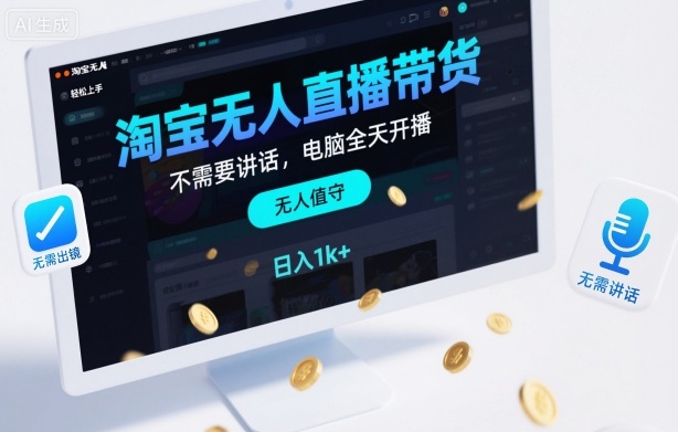 淘宝无人直播带货，不需要出镜，不需要讲话，电脑全天开播，轻松上手，日入1k+【揭秘】-知一资源网