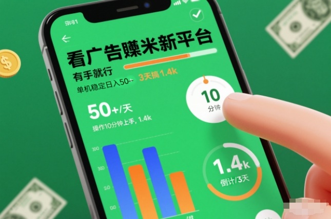 看广告賺米新平台，有手就行，单机稳定日入50+，操作10分钟上手，3天搞了1.4k【揭秘】-知一资源网