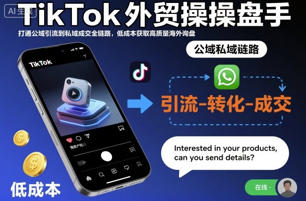 TikTok外贸操盘手，打通公域引流到私域成交全链路，低成本获取高质量海外询盘-知一资源网