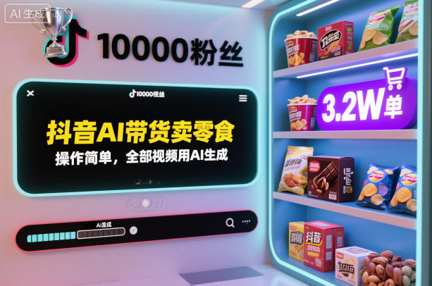 抖音AI带货卖零食，操作简单，全部视频用AI生成，一万粉丝，卖了3.2W单-知一资源网