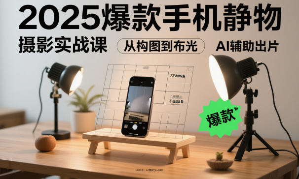 2025爆款手机静物摄影实战课，从构图到布光，不用贵设备，AI辅助出片-知一资源网