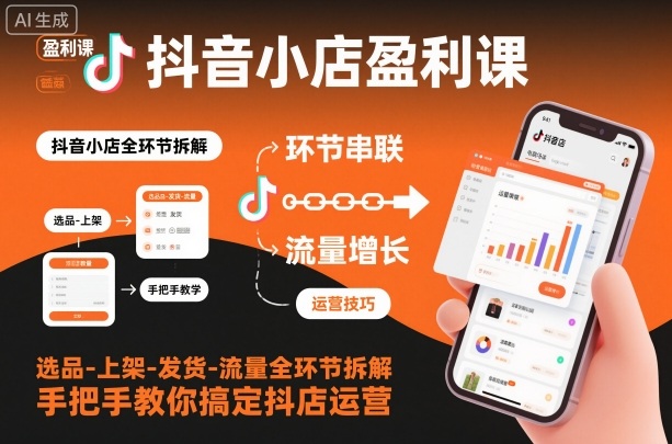 抖音小店盈利课-选品-上架-发货-流量全环节拆解，手把手教你搞定抖店运营-知一资源网