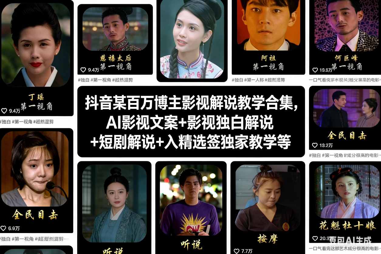 抖音某百万博主影视解说教学合集，AI影视文案+影视独白解说+短剧解说+入精选签独家教学等-知一资源网