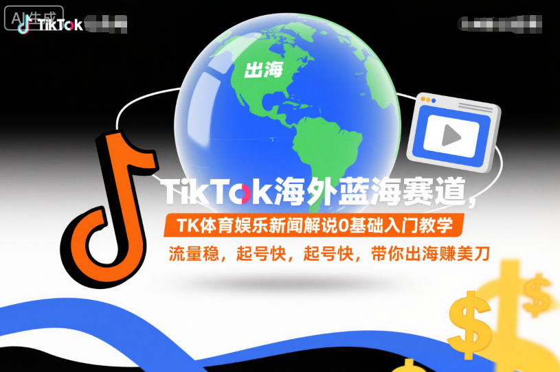 TikTok海外蓝海赛道，TK体育娱乐新闻解说0基础入门教学，流量稳，起号快，带你出海賺美刀-知一资源网