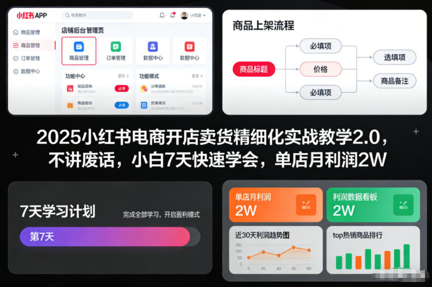 2025小红书电商开店卖货精细化实战教学2.0，不讲废话，小白7天快速学会，单店月利润2W-知一资源网