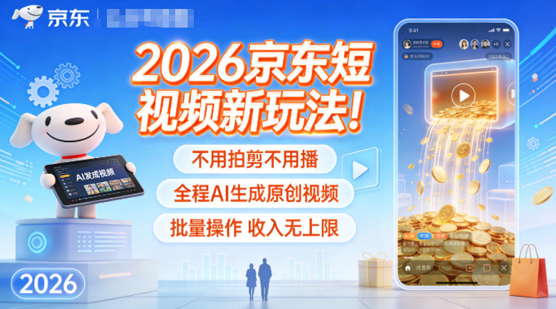 2026京东短视频新玩法！不用拍剪不用播，全程AI生成原创视频，批量操作收入无上限-知一资源网