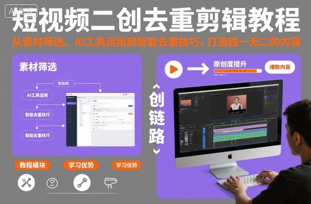 短视频二创去重剪辑教程，从素材筛选、AI工具运用到智能去重技巧，打造独一无二的内容-知一资源网