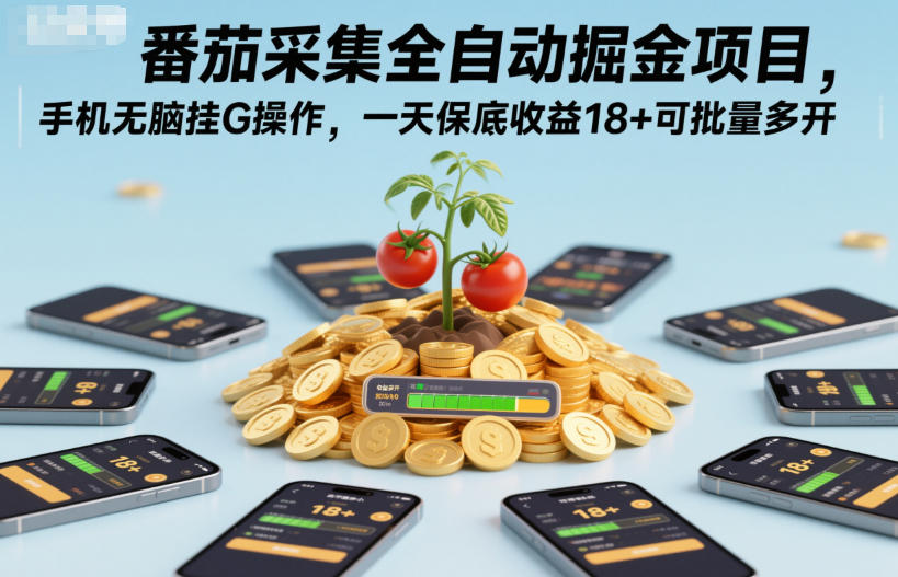 番茄采集全自动掘金项目，手机无脑挂G操作，一天保底收益18+可批量多开【揭秘】-知一资源网