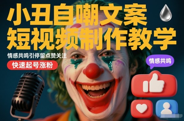 小丑自嘲文案短视频制作教学，情感共鸣引停留点赞关注，快速起号涨粉-知一资源网