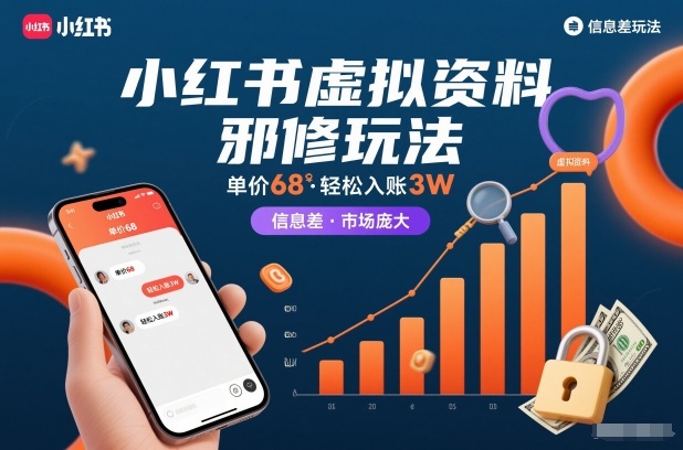 小红书虚拟资料邪修玩法，单价68，轻松入账3W，信息差玩法，市场庞大-知一资源网