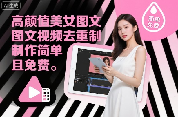 高颜值美女图文视频去重制作教学，制作简单且免费-知一资源网