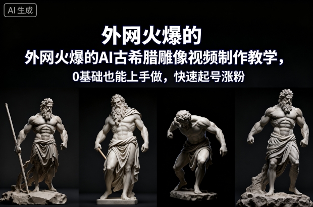 外网火爆的AI古希腊雕像视频制作教学，0基础也能上手做，快速起号涨粉-知一资源网