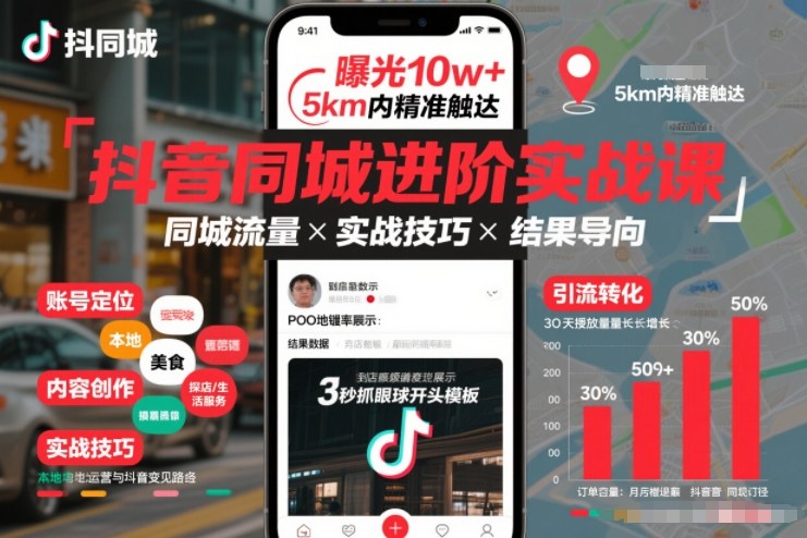 抖音同城进阶实战课，助你同城流量拿到结果-知一资源网