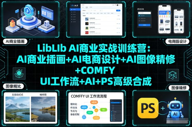 LibLIb AI商业实战训练营：AI商业插画+AI电商设计+AI图像精修+COMFY UI工作流+AI+PS高级合成-知一资源网