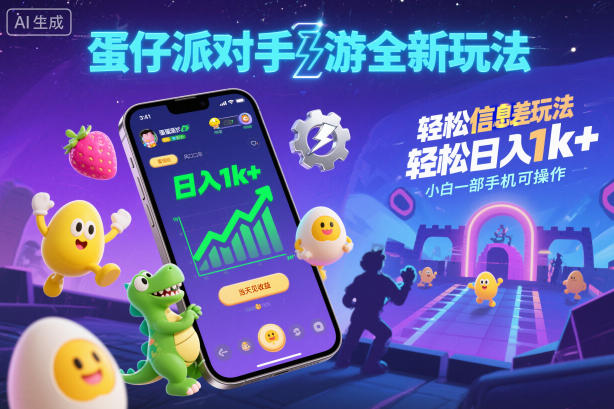 蛋仔派对手游全新玩法，轻松日入1k+，风口信息差玩法，当天见收益，小白一部手机可操作-知一资源网