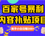 百家号暴利内容补贴项目，图文10元一条，视频30一条，新手小白日赚300+-知一资源网