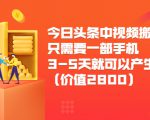 今日头条中视频搬运项目,只需要一部手机3-5天就可以产生利润(价值2800元)-知一资源网