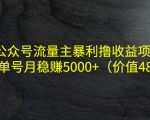 公众号流量主暴利撸收益项目，单人单号月稳赚5000+（价值480元）-知一资源网