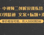 中视频二创解说训练营:从0到精通 文案+标题+素材、月入5000到5W-知一资源网