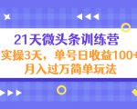21天微头条训练营,实操3天,单号日收益100+月入过万简单玩法-知一资源网