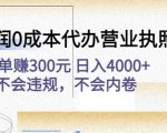 高利润0成本代办营业执照项目：一单赚300元日入4000+不会违规，不会内卷-知一资源网