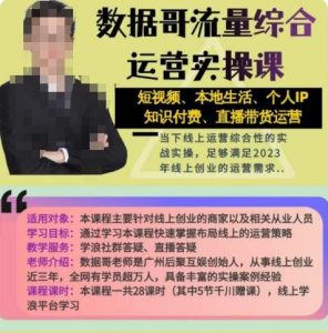 数据哥流量综合运营实操课:短视频、本地生活、个人IP知识付费、直播带货运营-知一资源网
