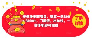 2023拼多多电商项目,稳定一天300~3000+,门槛低,出单快,一部手机即可完成-知一资源网